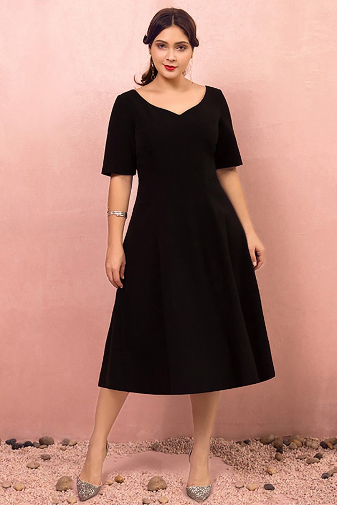 Shop Black Tea Length Dresses with Sleeves - Classic & Chic!