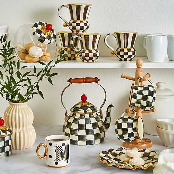 black and white checkered tea pot