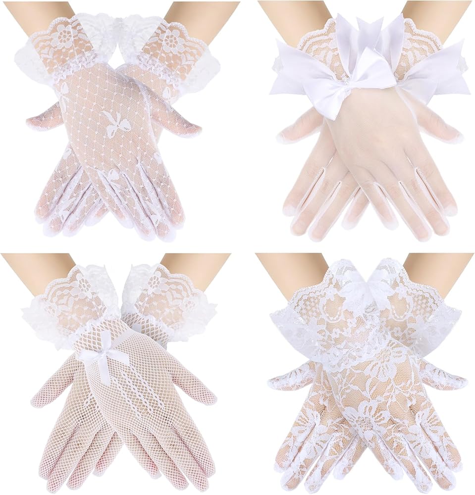 white tea party gloves