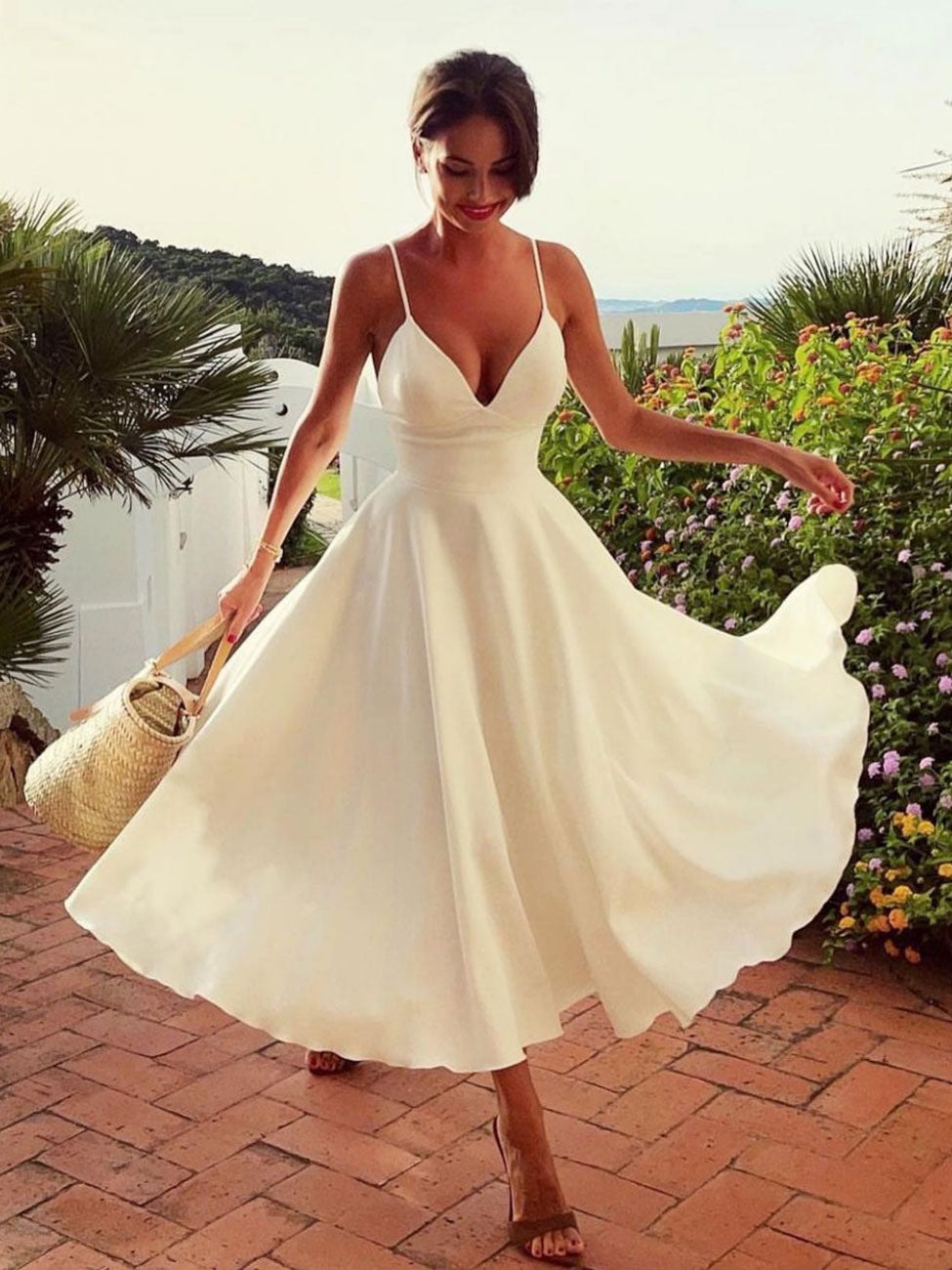 white tea length formal dresses