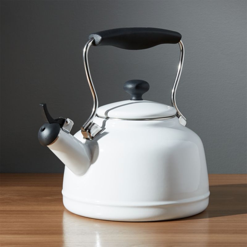 white enamel tea kettle