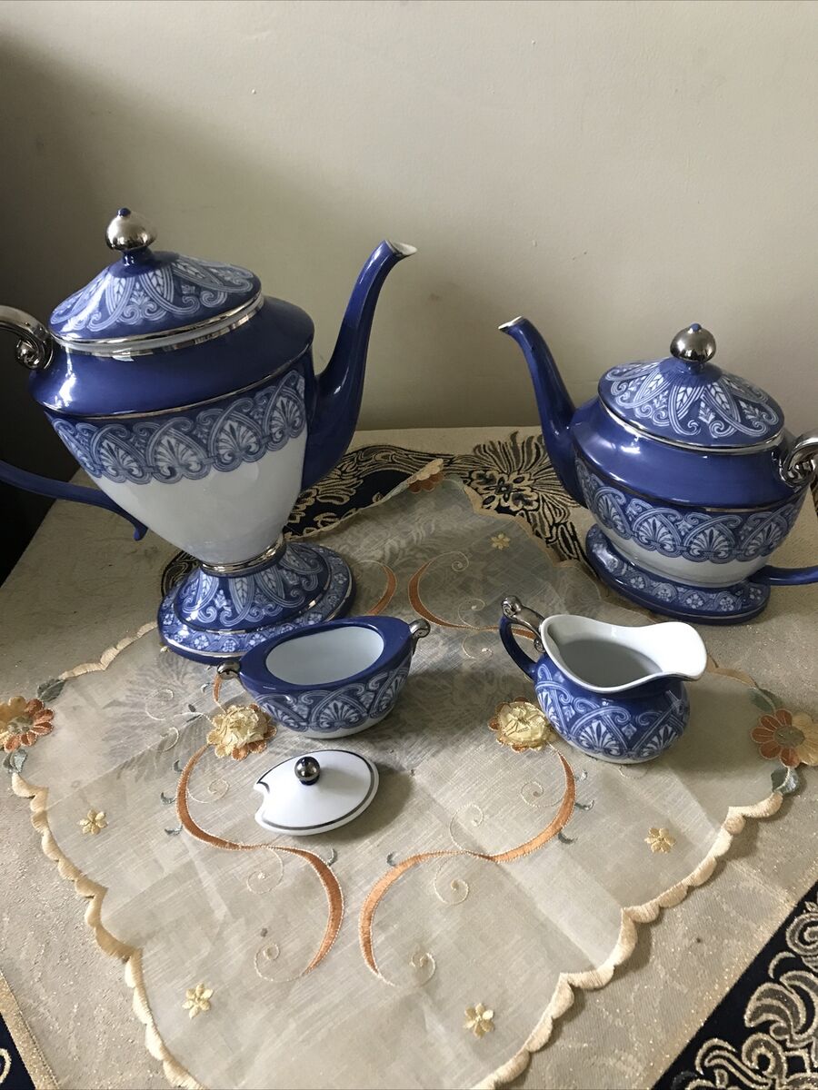 bombay blue and white tea set
