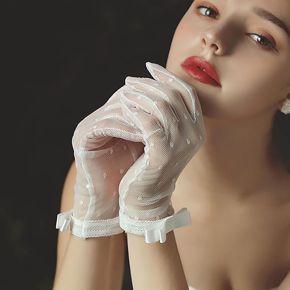 white tea party gloves