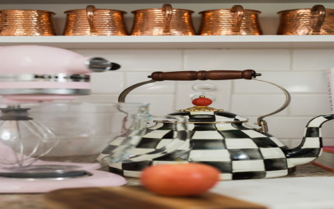 black and white checkered tea pot