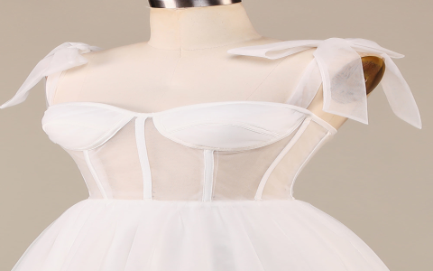 white tea length tulle dress